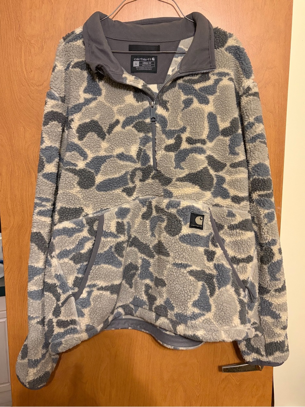 Carhartt Loose Fit Sherpa Puffer Jacket in Gray and Cream Camo